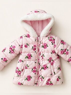 Little Me Toddler Pink Floral Jacket / Pink Floral Puffer Jacket / Quilted / 18m